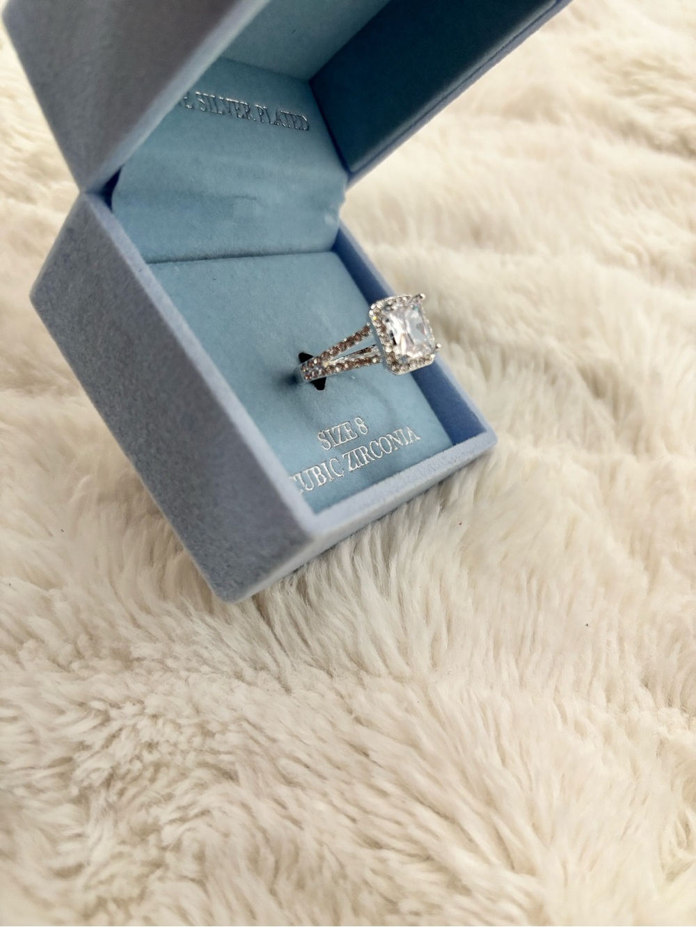 Fine Silver-Plated Emerald Cut Cubic Zirconia Ring New - Picture 13 of 15